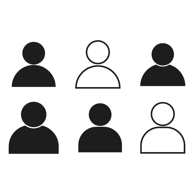 Iconos de perfil de usuario en blanco y negro Símbolos de personas vectoriales Diseño minimalista