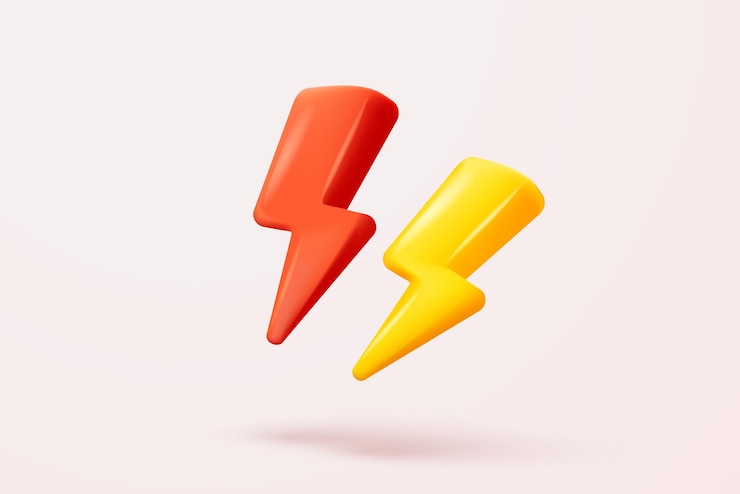 Vector iconos de perno de trueno 3d realistas sobre fondo blanco símbolo de energía de rayo relámpago peligro de relámpago y potencia emblema de rayo simple 3d icono de carga potente vector render ilustración