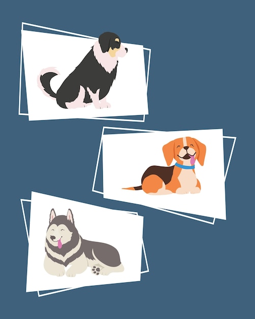 Iconos con perros en diferentes poses.