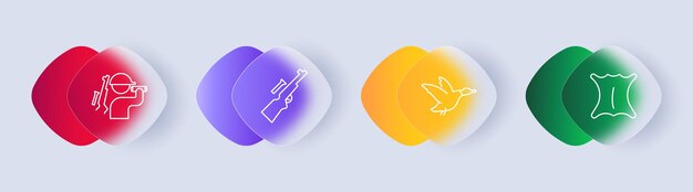 Iconos de persecución Piel trofeo de caza pato mira rifle hombre silueta binoculares lentes presa objetivo arma gradiente Concepto de caza y armas de caza estilo Glassmorphism