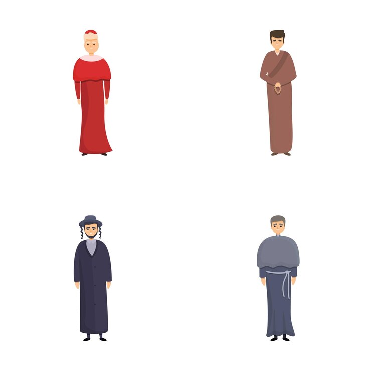 Vector iconos de personajes religiosos set vector de dibujos animados varios líderes religiosos de la iglesia