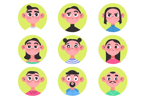 Vector iconos de personas emocionales en diseño de dibujos animados planos. demostración del uso de iconos de personas.