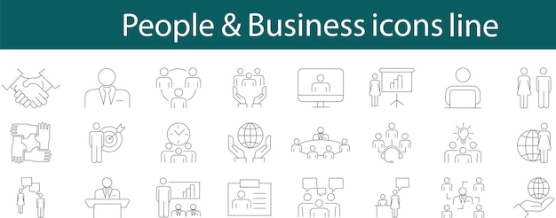 Iconos de personas Línea Trabajo Grupo Equipo Negocio Vector