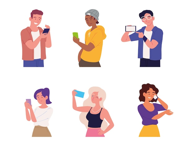 Vector iconos personas y smartphone