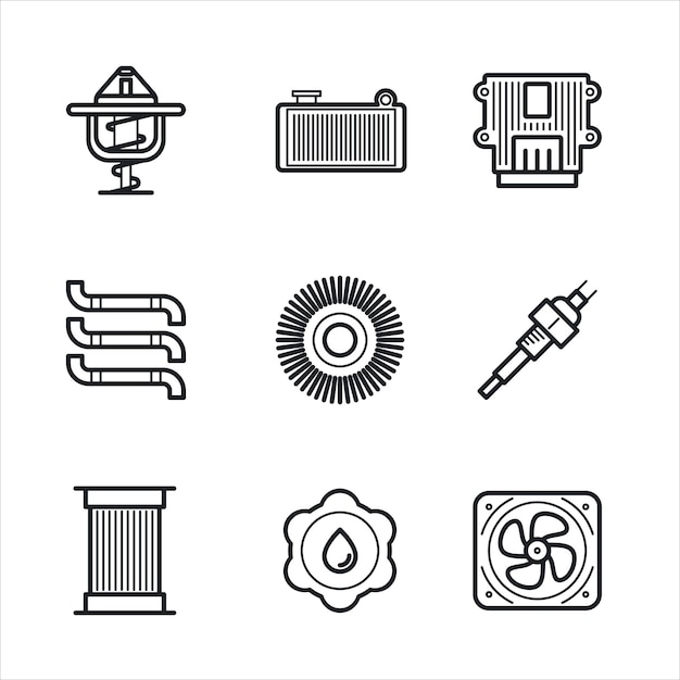 Iconos de piezas de repuesto e interiores de automóviles en estilo de línea listos para ser utilizados para sus necesidades de diseño