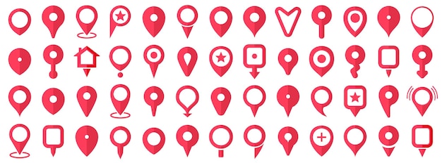 Iconos de pin de ubicación roja Marcadores de puntero de mapa Conjunto de iconos de pin de mapa rojo Colección de símbolos de destino y ubicación