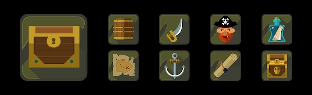 Iconos piratas y conjuntos vectoriales de marcos de objetos de juegos web