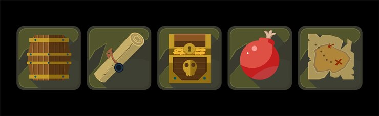 Vector iconos piratas y conjuntos vectoriales de marcos de objetos de juegos web