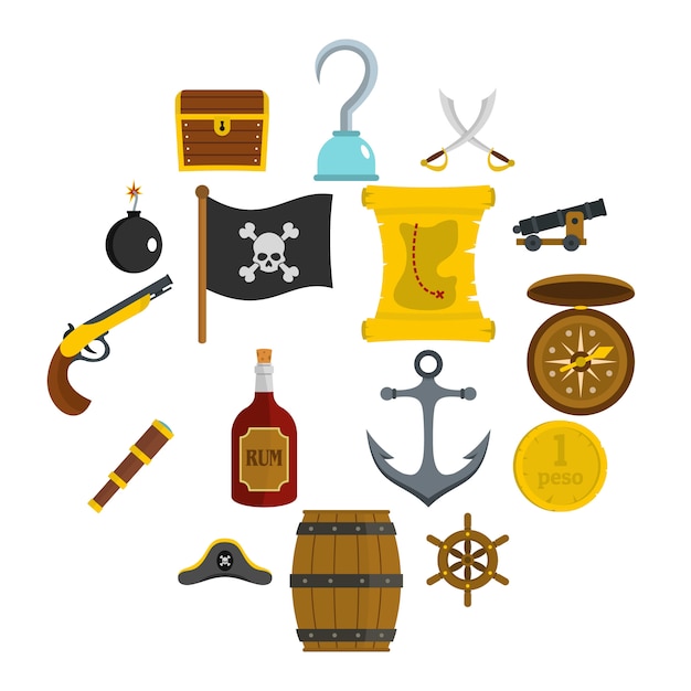 Iconos piratas en estilo plano