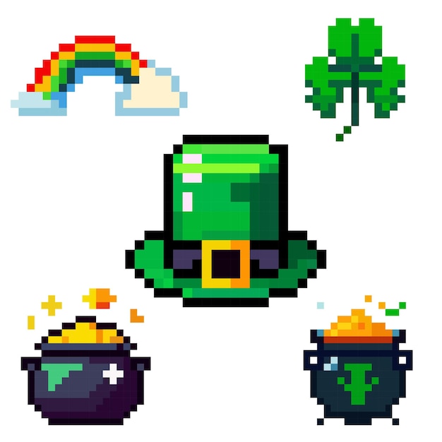 Iconos de PixelArt del día de San Patricio