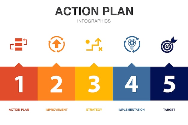 Iconos del plan de acción plantilla de diseño infográfico concepto creativo con 5 opciones