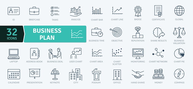 Iconos del plan de negocios Estrategia Crecimiento y desarrollo