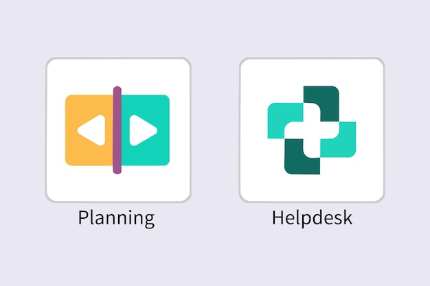 Vector iconos de la planificación del módulo odoo 17 y el helpdesk del módulo
