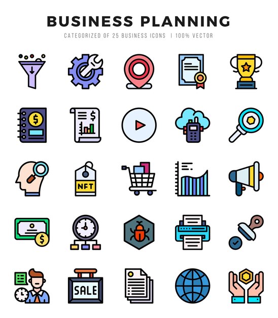 Vector iconos de planificación de negocios conjunto de iconos de color lineal conjunto del conjunto de la colección de planificación de negocios