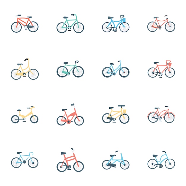 Iconos planos de bicicletas