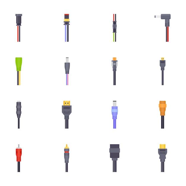 Vector iconos planos de cables eléctricos