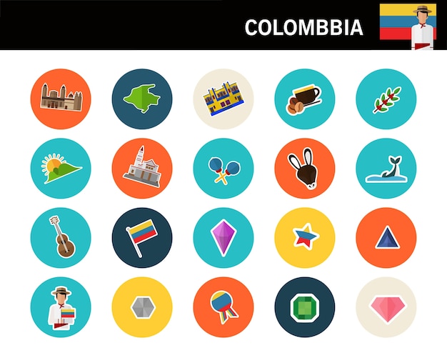 Vector iconos planos de colombia concepto