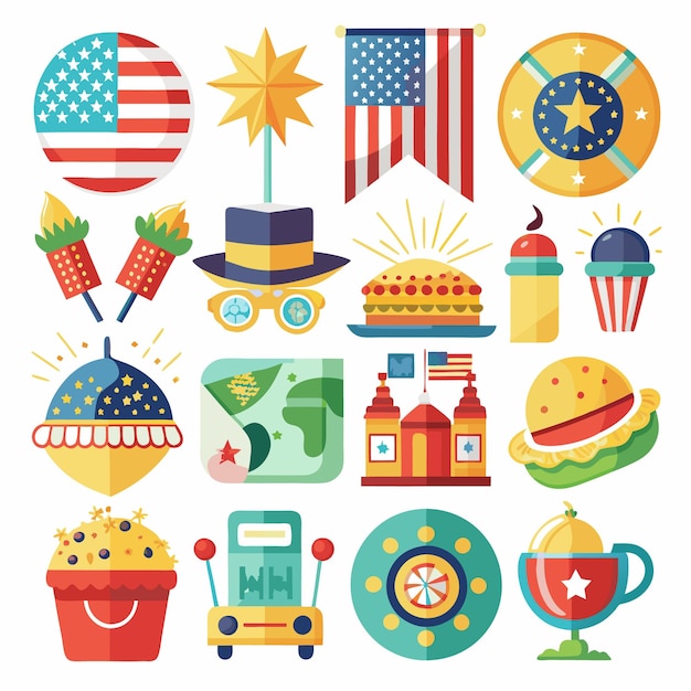 Iconos planos coloridos que celebran el Día de la Independencia
