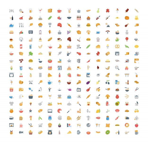 Iconos planos de comida