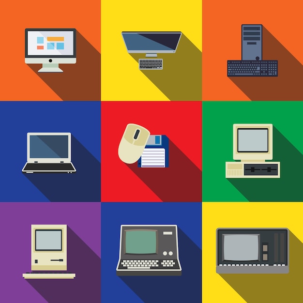 Vector los iconos planos de computadora establecen elementos, iconos editables, se pueden utilizar en logotipos, interfaces de usuario y diseño web