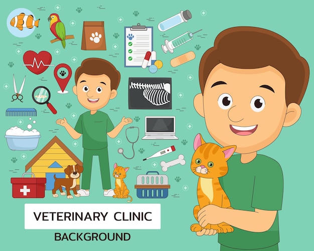 Iconos planos del concepto de clínica veterinaria.