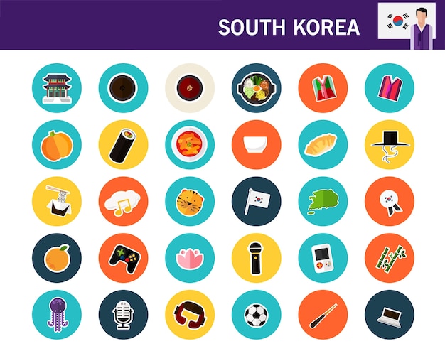 Iconos planos del concepto de corea del sur