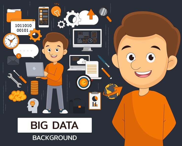 Vector iconos planos del concepto de datos grandes