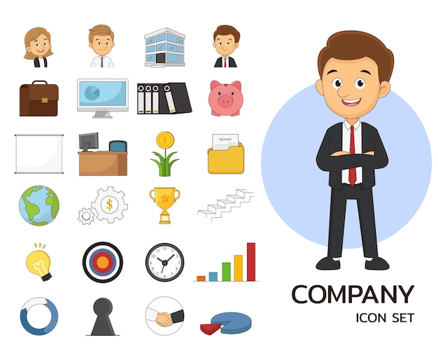 Iconos planos del concepto de empresa