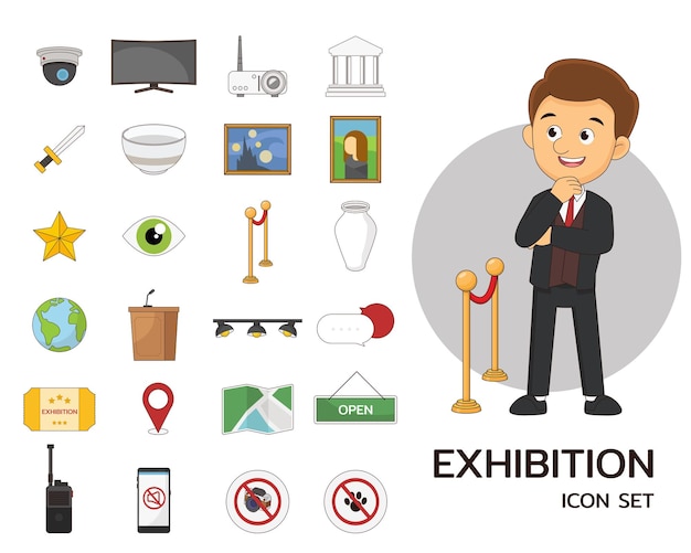 Iconos planos del concepto de exposición