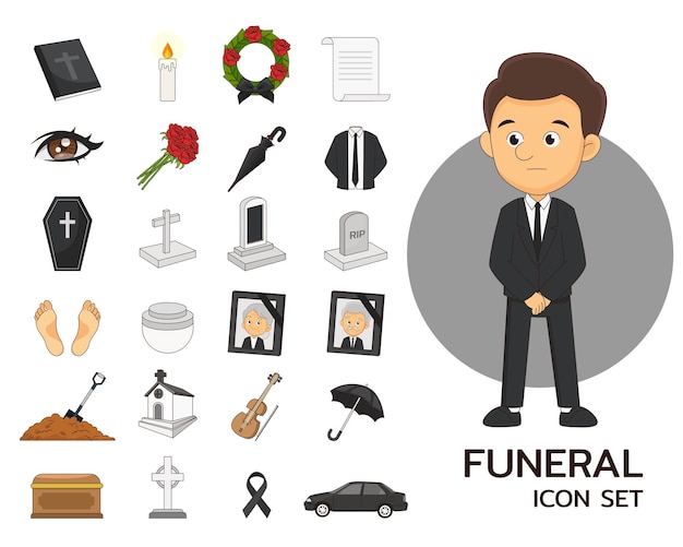 Iconos planos del concepto de funeral.