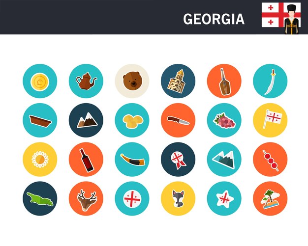 Iconos planos del concepto de georgia