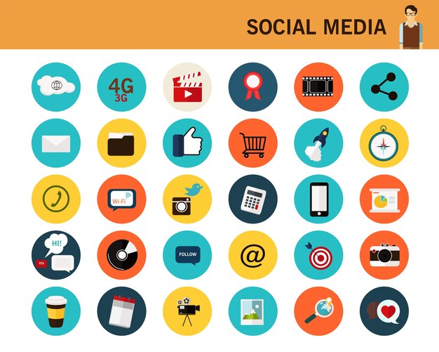 Iconos planos de concepto de redes sociales.