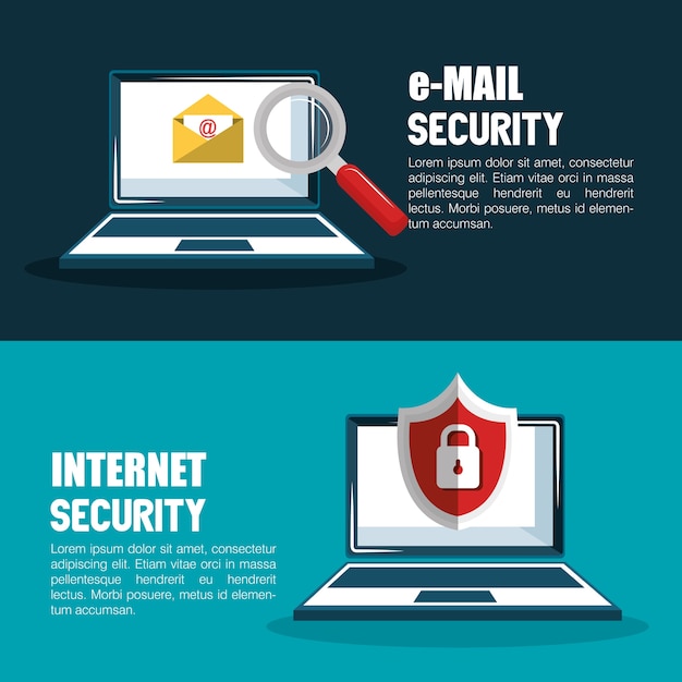 Iconos planos de concepto de seguridad de internet