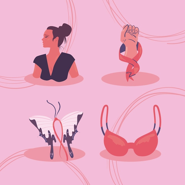 Iconos planos del día del cáncer de mama