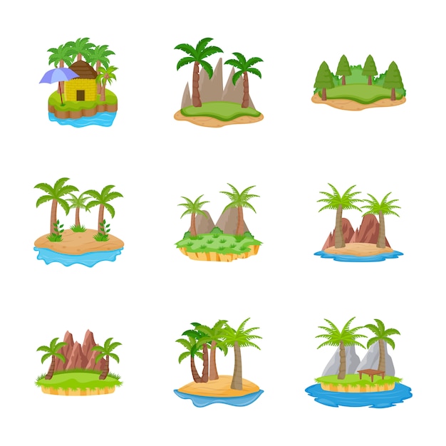 Vector iconos planos de diferentes islas