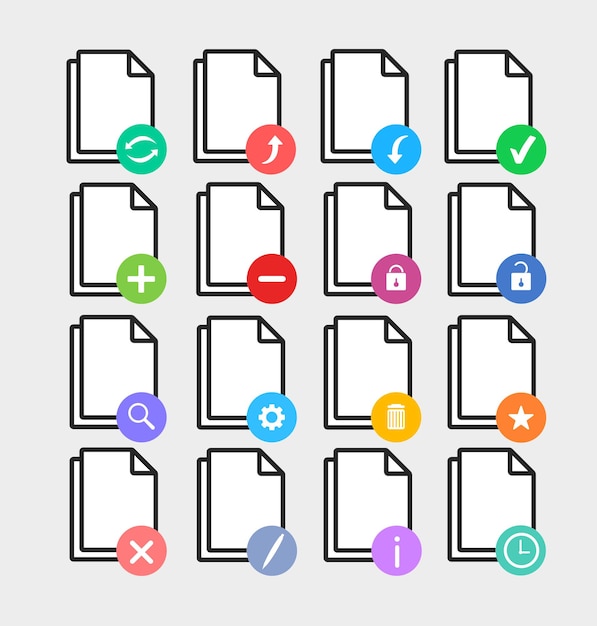 Iconos planos de documentos Iconos de documentos electrónicos Iconos de papel