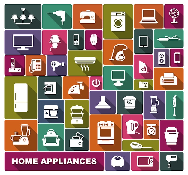 Vector iconos planos de electrodomésticos