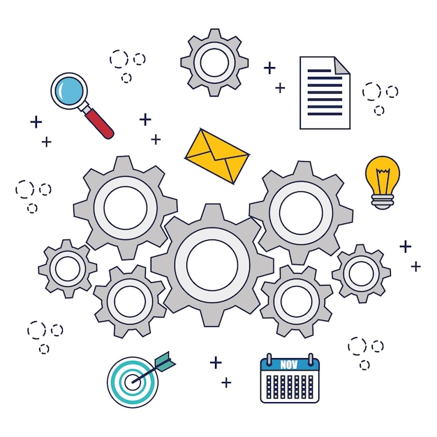 iconos planos de equipos de trabajo de oficina