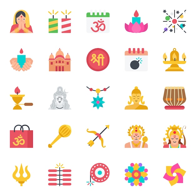 Vector iconos planos para el feliz diwali