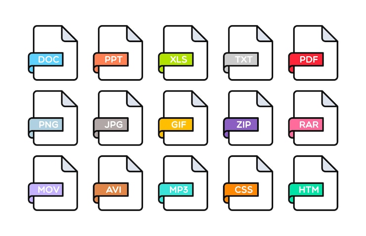 Vector iconos planos de formato de archivo