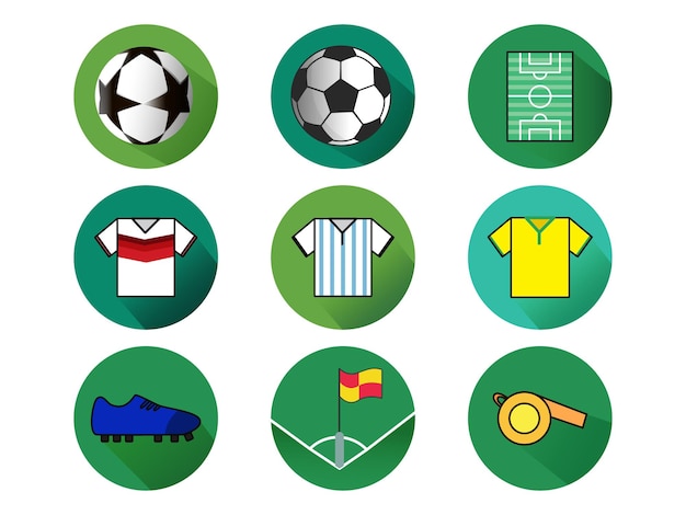 Vector iconos planos de fútbol establecen imágenes en círculo