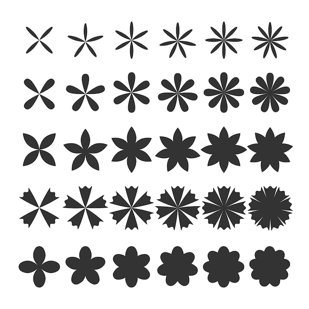 Iconos planos geométricos de silueta de flores con elementos minimalistas abstractos y de moda