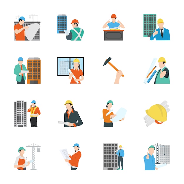 Iconos planos de ingeniería de construcción