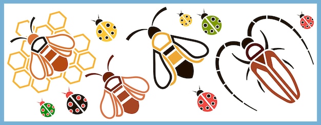 Iconos planos de insectos Insectsicons Objetos de estilo plano abeja avispón mariquita barbo escarabajo Ilustración vectorial