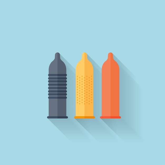 Iconos planos de Internet con condones de colores