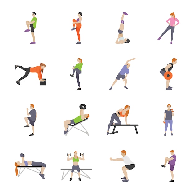 Iconos planos de juegos de entrenamiento y fitness