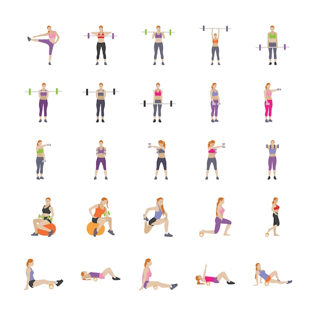 Iconos planos de juegos de fitness