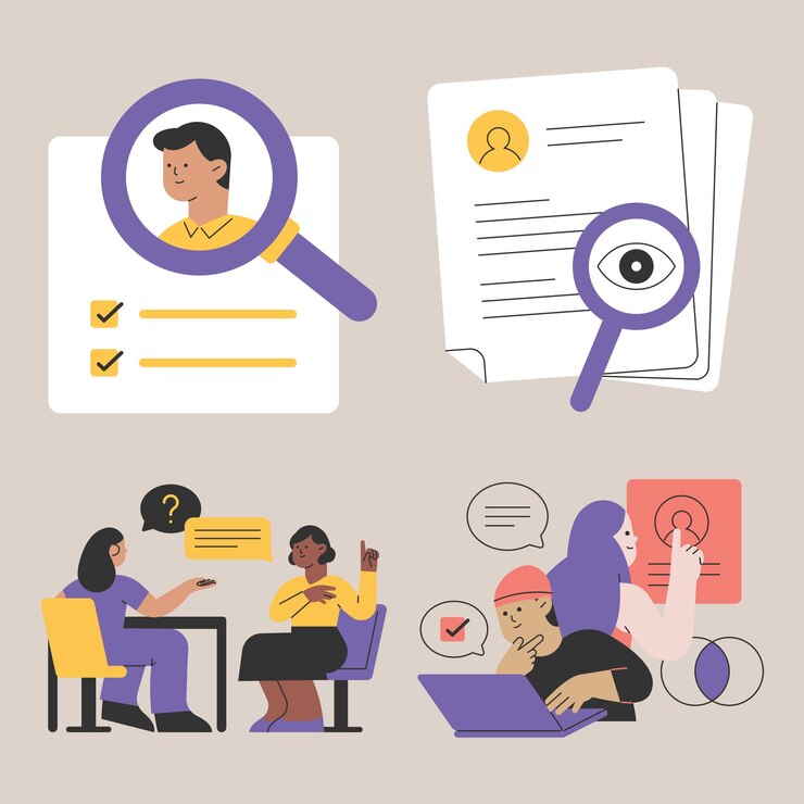 Vector iconos planos limpios para entrevistas de reclutamiento