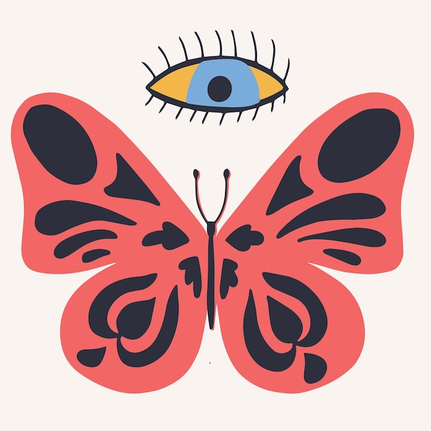 Iconos planos modernos de ojos y mariposas en estilo retro maravilloso