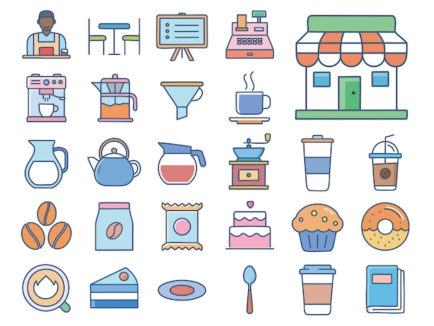 iconos planos de oficina para aplicaciones web y móviles